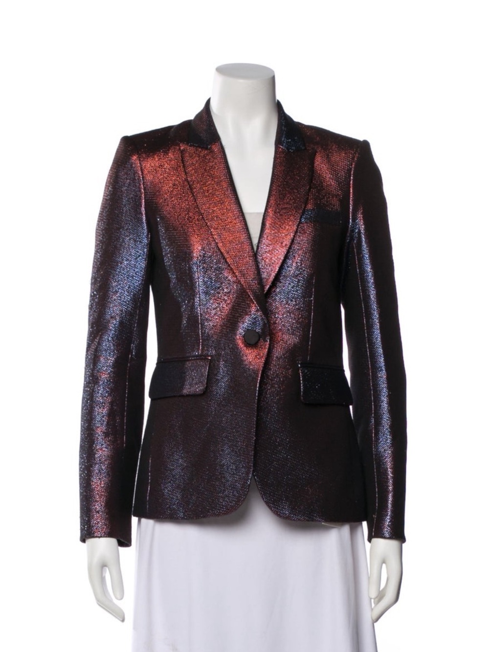 $798 VERONICA BEARD Ashburn Metallic Dickey Jacket Lamé Ruby shine Blazer Size 2 - Picture 7 of 16